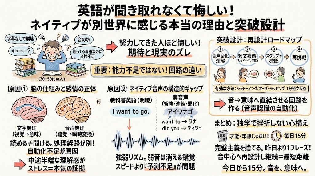 英語が聞き取れなくて悔しい！ネイティブが別世界に感じる本当の理由と突破設計
