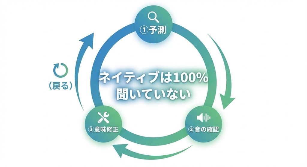 予測→音の確認→意味修正→…のサイクル